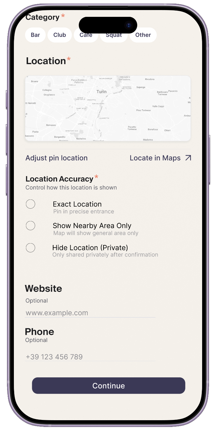 Add Venue report flow screen three.